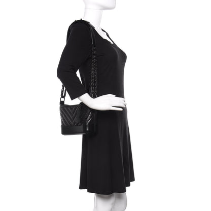 Chanel Aged Calfskin Chevron Quilted Small Gabrielle Hobo So Black 2 of 9