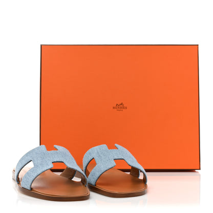 Hermes Denim Canvas Oran Sandals 37.5 Bleu Clair 9 of 9