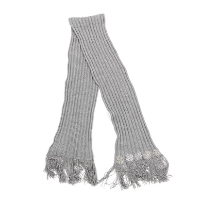 Chanel Cashmere Camellia Fringe Scarf Grey 2 of 8