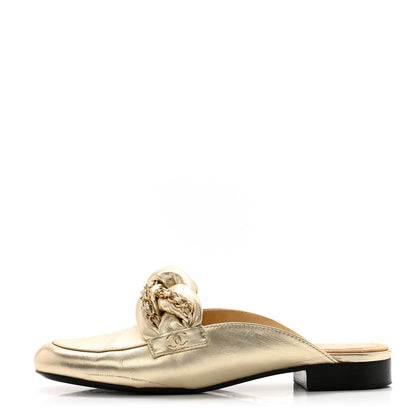 Chanel Metallic Lambskin Chain Braided Mules 37.5 Light Gold 1 of 14