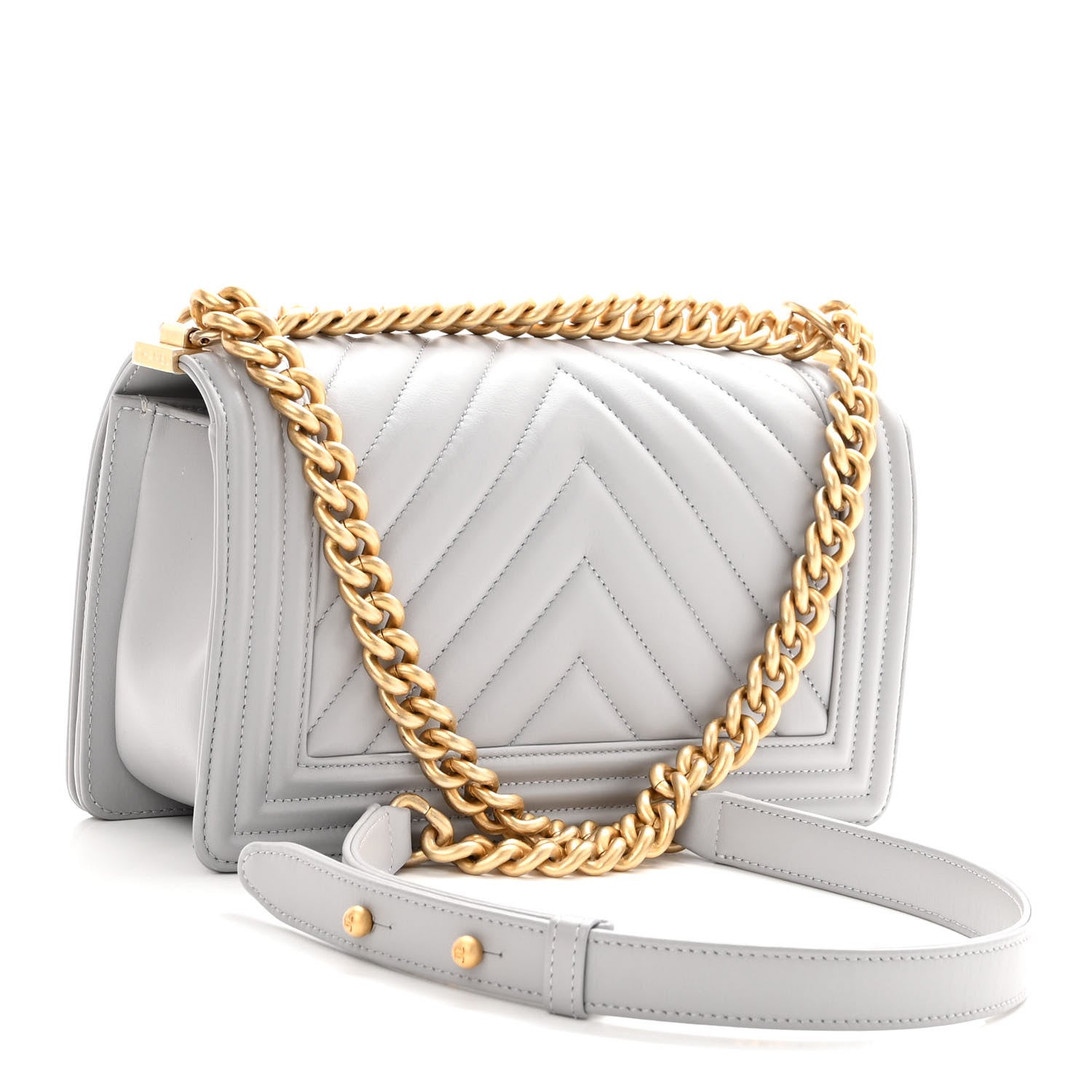 Chanel Calfskin Chevron Quilted Medium Boy Flap Grey 2 of 9