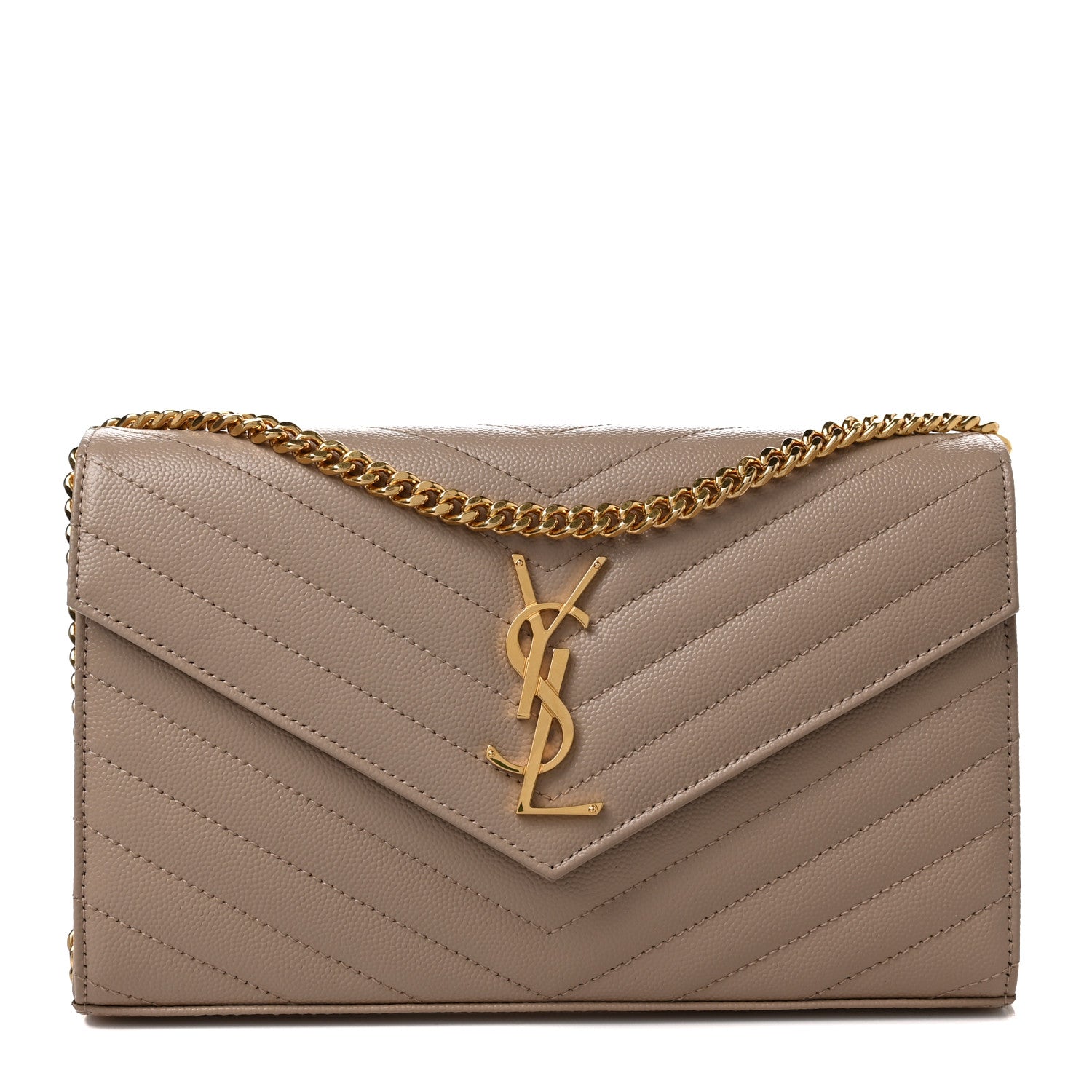 Saint Laurent Grain De Poudre Matelasse Chevron Monogram Chain Wallet Fard 1 of 9