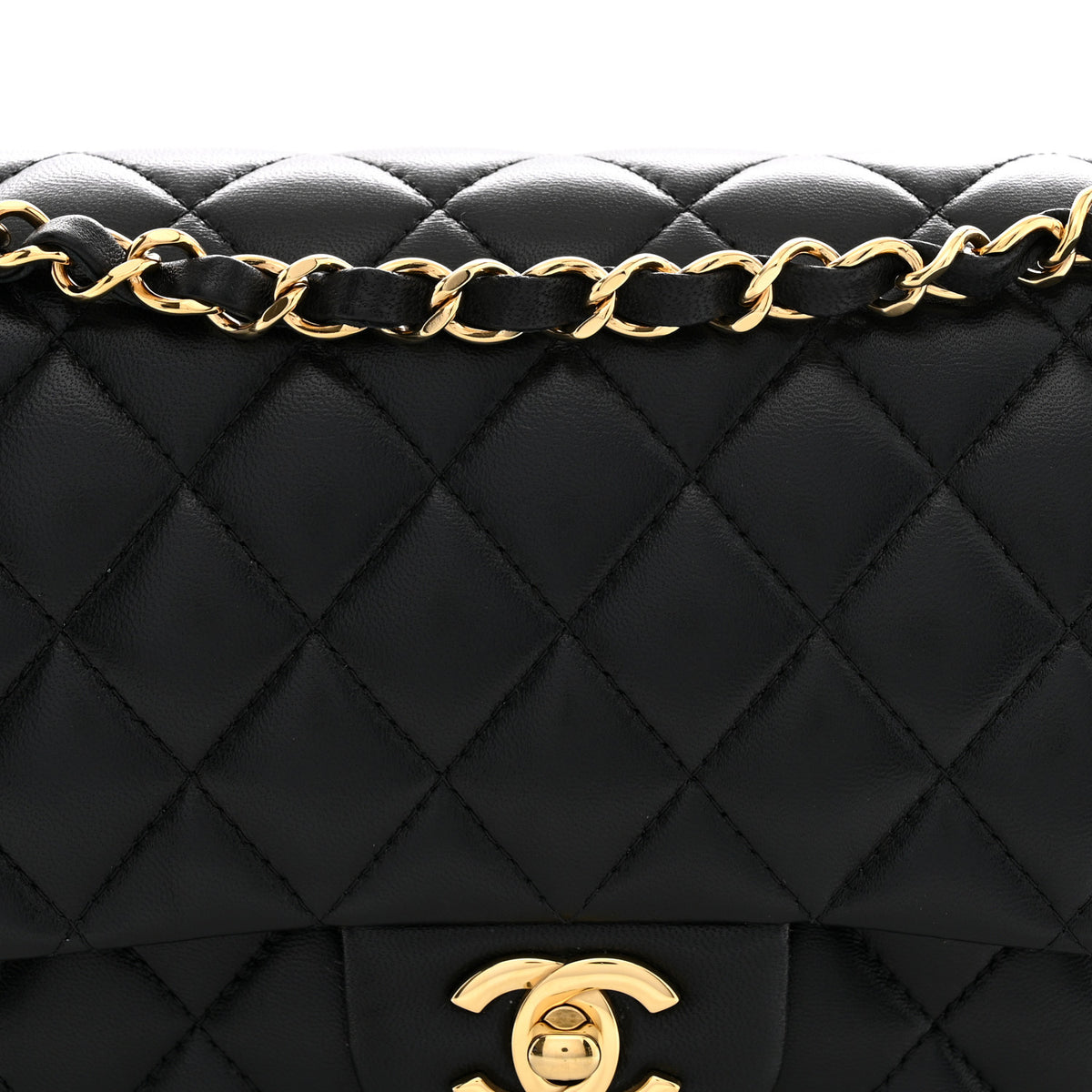 Lambskin Quilted Medium Double Flap Black