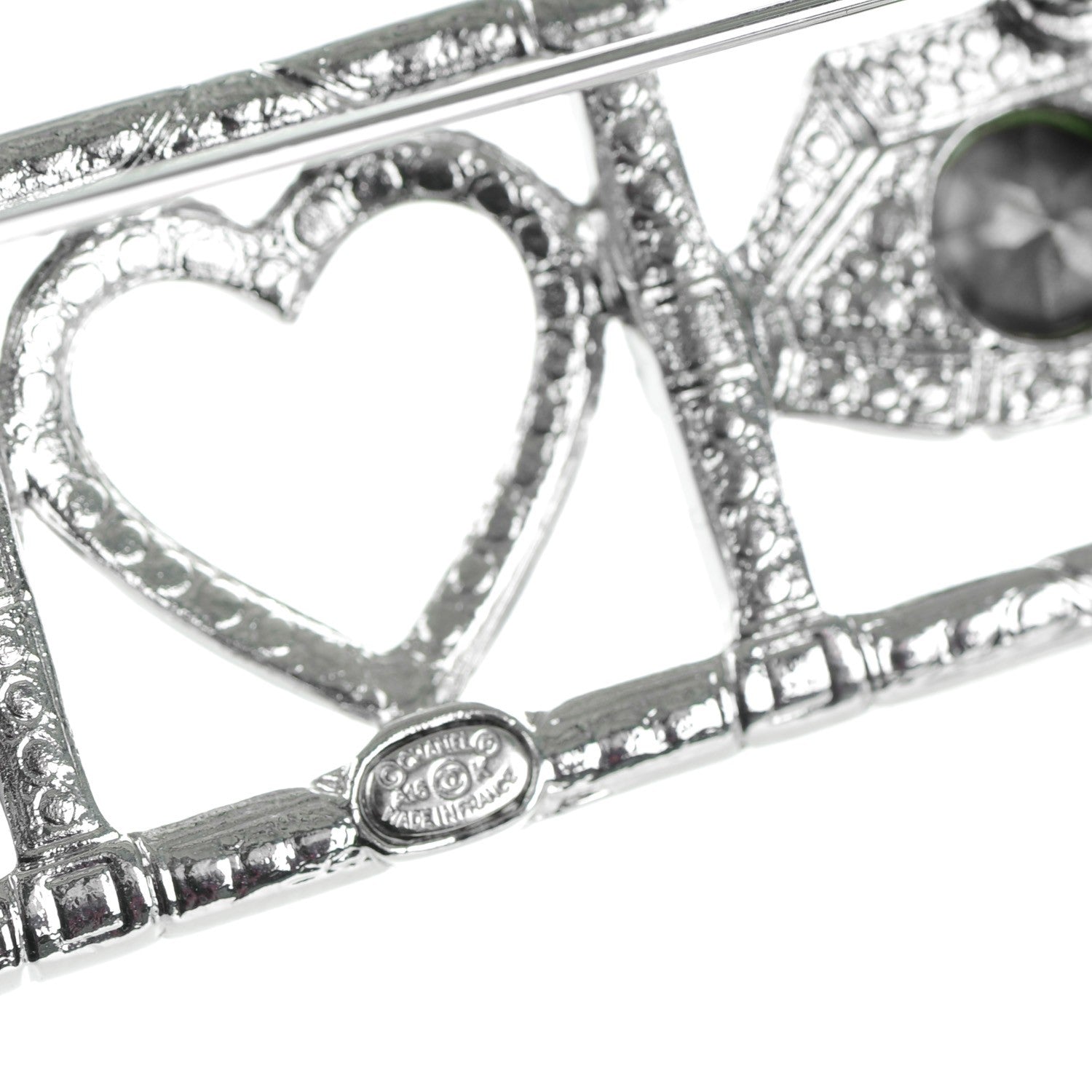 Chanel Crystal Eye Heart CC Brooch Silver 4 of 4