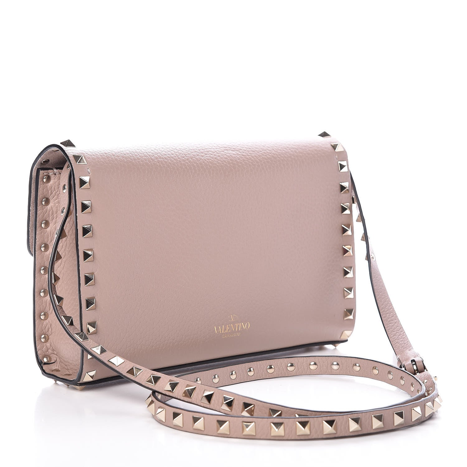 Valentino Garavani Pebbled Calfskin Medium Rockstud Flip Lock Crossbody Bag Poudre 3 of 9