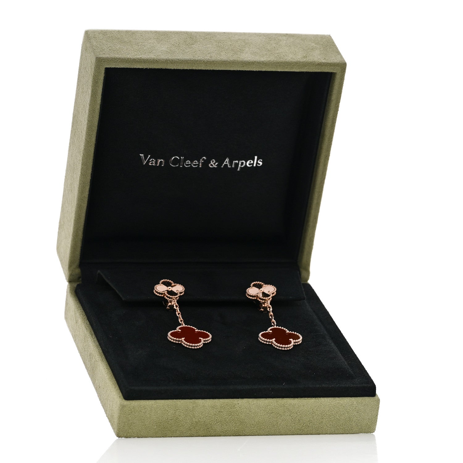 Van Cleef & Arpels 18K Rose Gold Guilloche Carnelian 2 Motifs Magic Alhambra Earrings 5 of 5