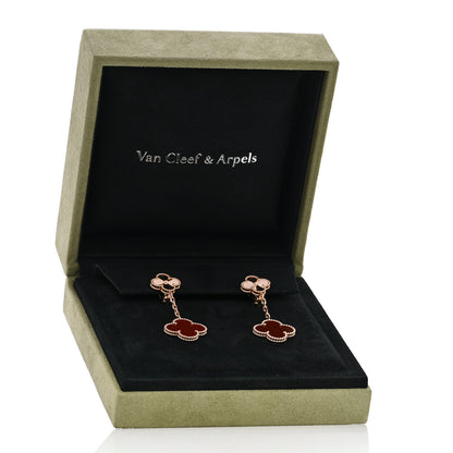 Van Cleef & Arpels 18K Rose Gold Guilloche Carnelian 2 Motifs Magic Alhambra Earrings 5 of 5