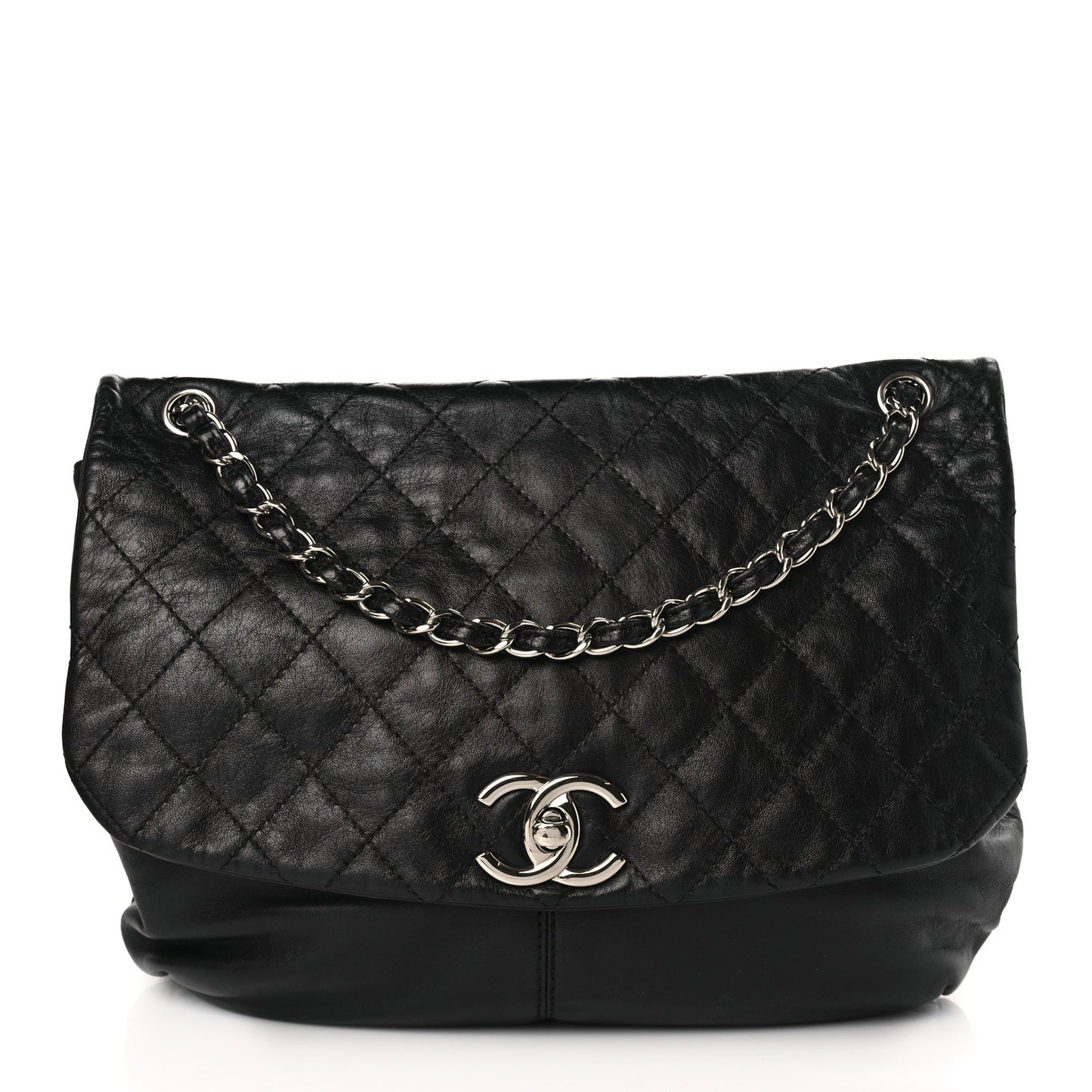 Calfskin Quilted Large Trianon Messenger Flap Black