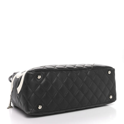Chanel Calfskin Quilted Large Cambon Bowler Black White 4 of 10