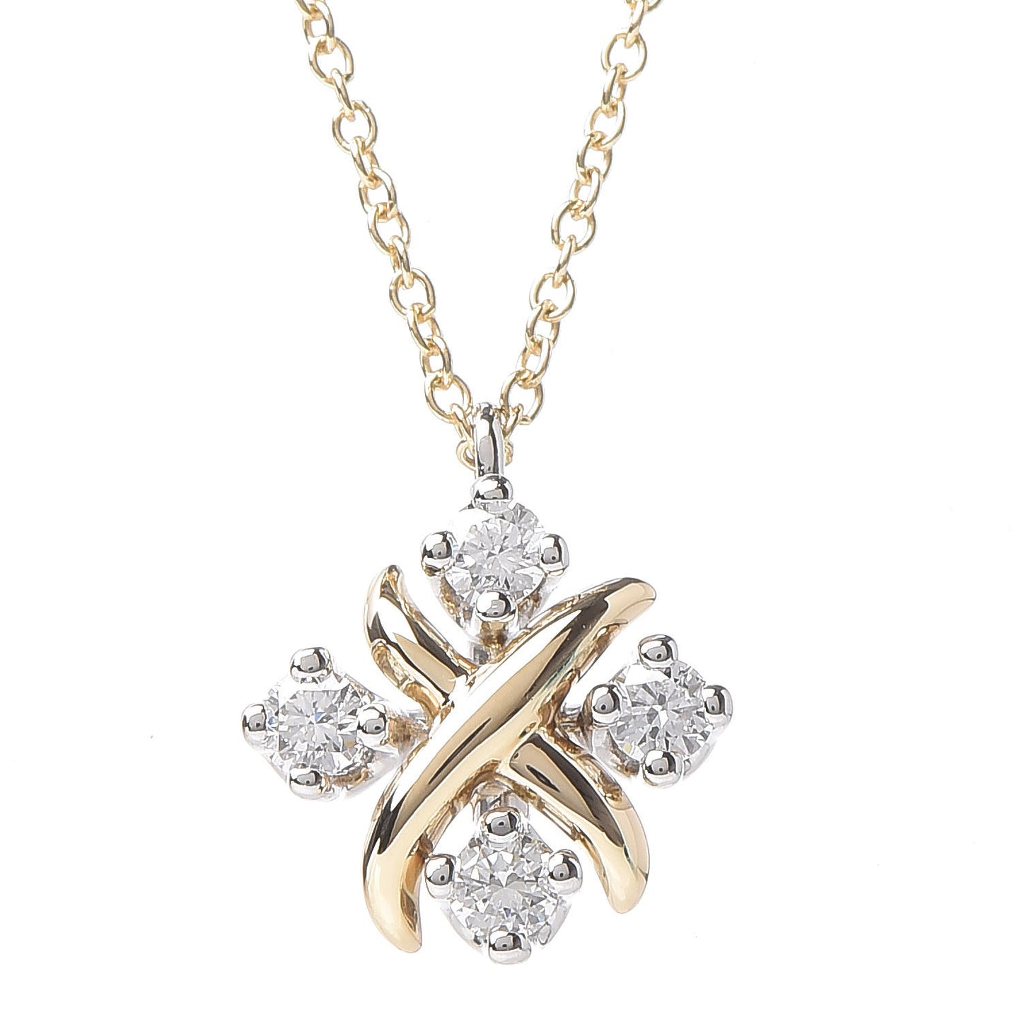Platinum 18K Yellow Gold Diamond Schlumberger Lynn Pendant Necklace