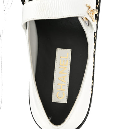 Chanel Crumpled Lambskin Cap Toe Chain CC Turnlock Mary Jane Flats 40 White Black 6 of 12
