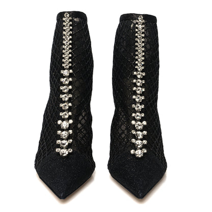 Jimmy Choo Glitter Checker Board Mesh Crystal Embellished Bing 100 Boots 37.5 Black 2 of 7