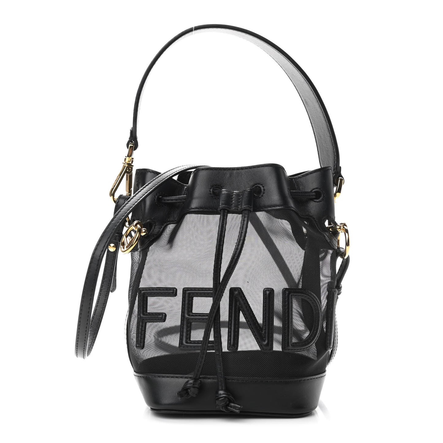 Mesh Vitello King F is Fendi Logo Embroidered Mini Mon Tresor Bucket Bag Black