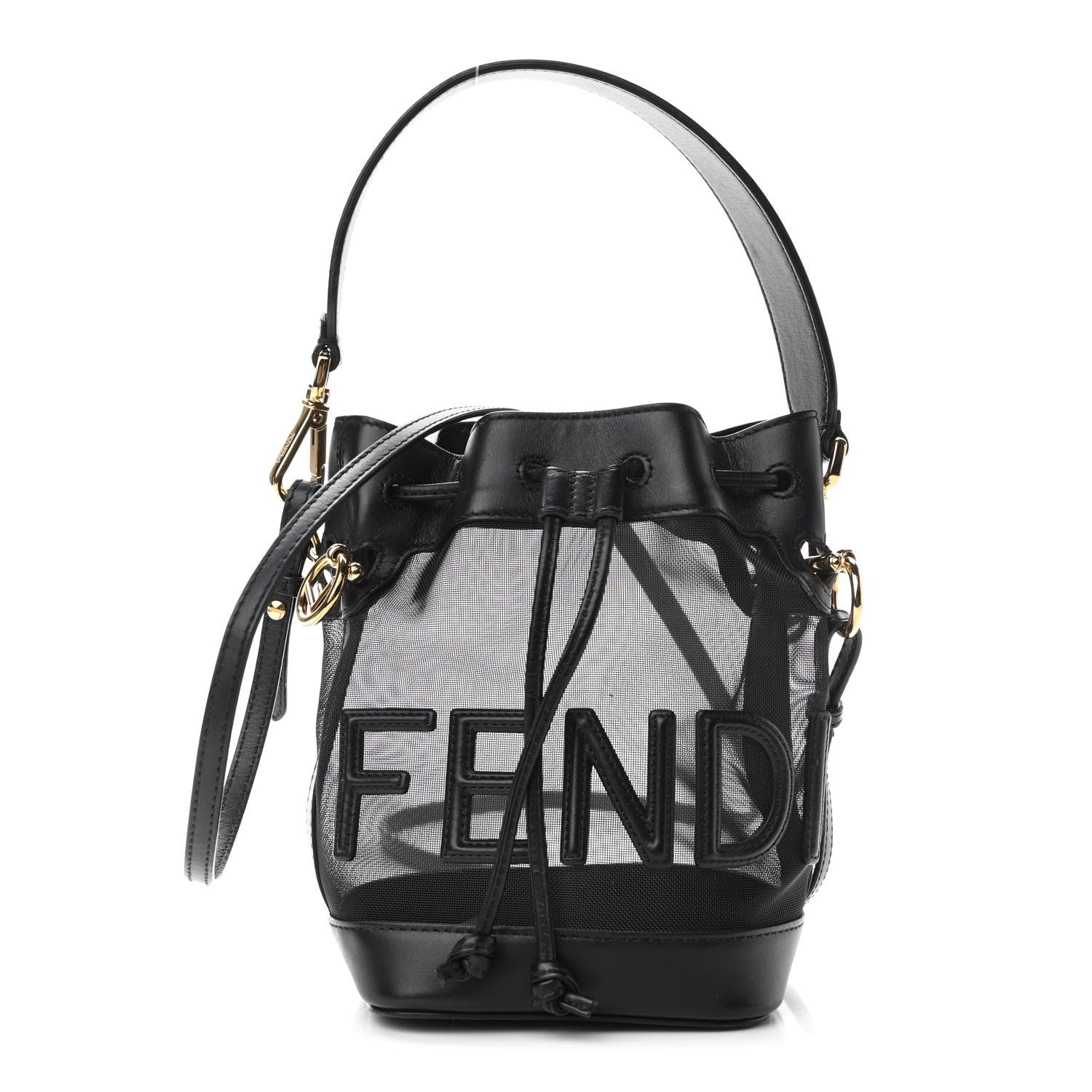 Fendi Mesh Vitello King F is Fendi Logo Embroidered Mini Mon Tresor Bucket Bag Black 1 of 10