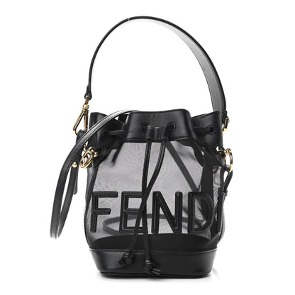 Fendi Mesh Vitello King F is Fendi Logo Embroidered Mini Mon Tresor Bucket Bag Black 1 of 10