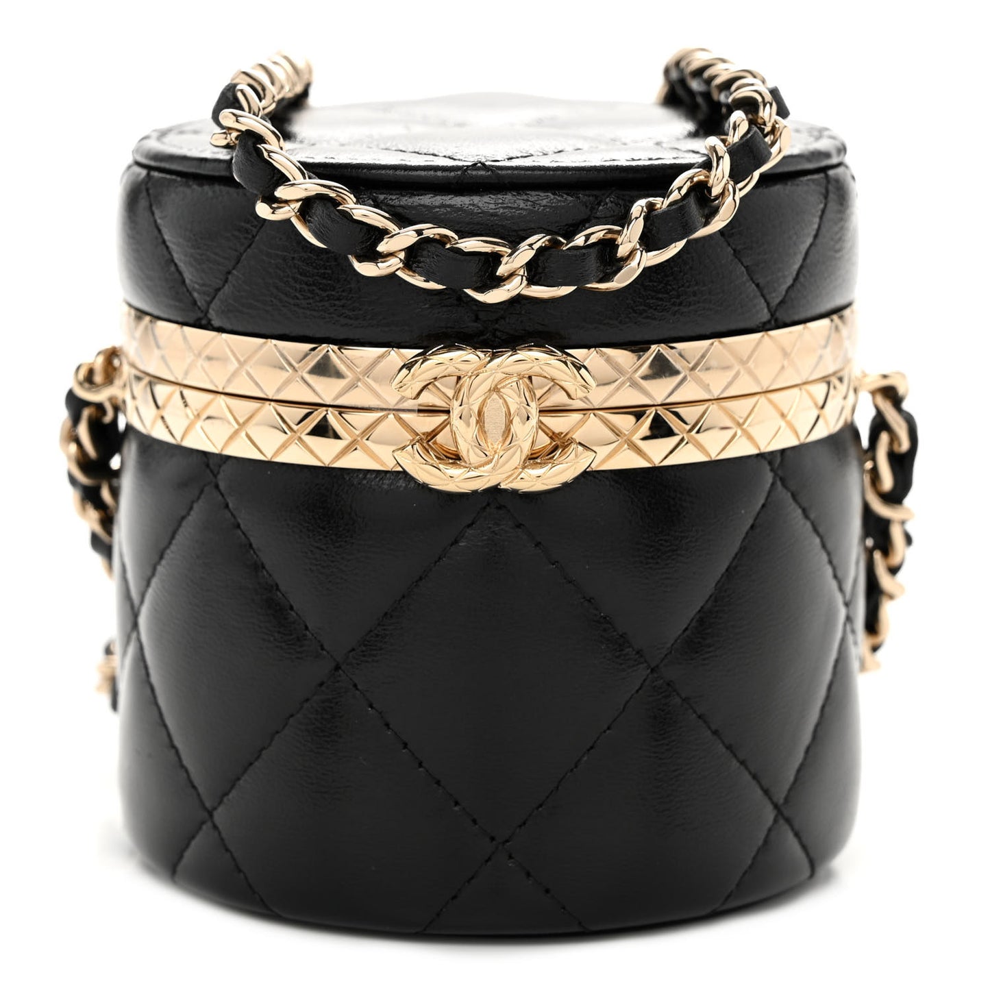 Metal Lambskin Quilted Small Vanity With Chain Black