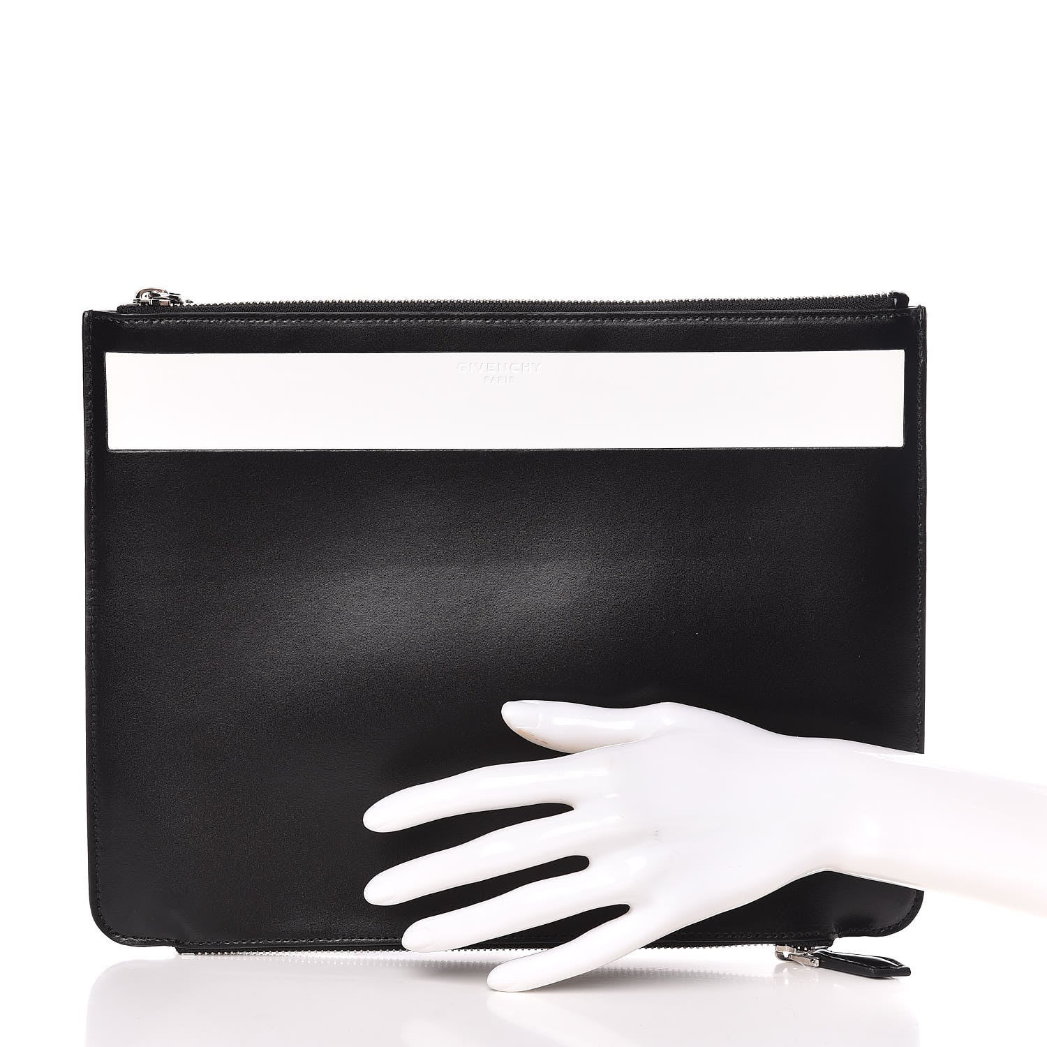 Givenchy Calfskin Large Double Zip Pouch Black White 2 of 7