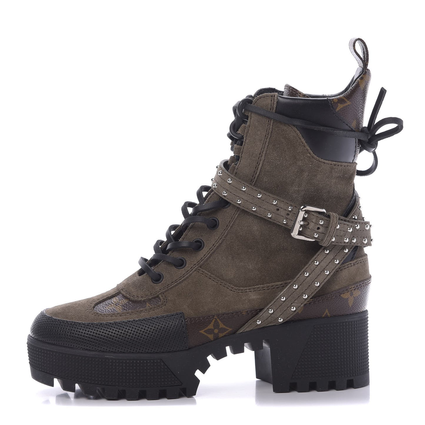 Suede Calfskin Monogram Laureate Platform Desert Boots 36.5 Kaki