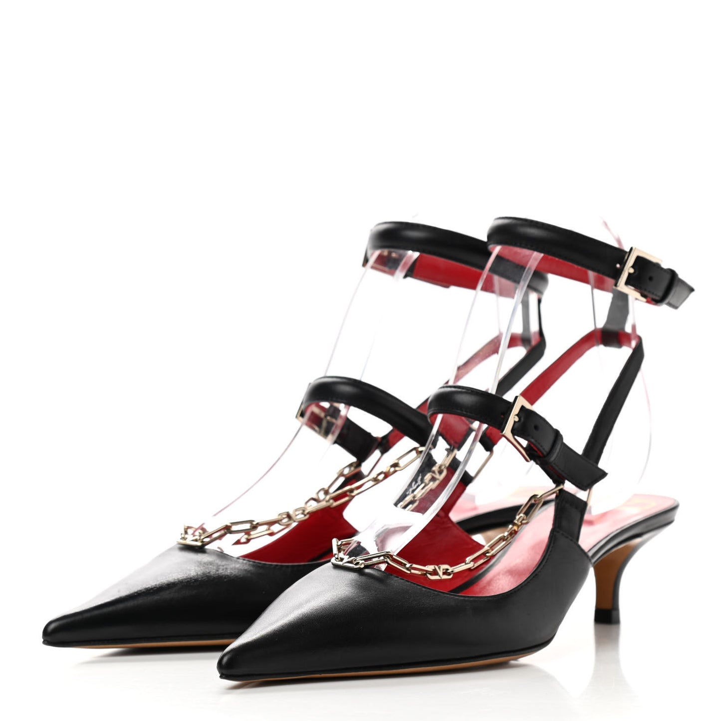 Smooth Calfskin Chain Slingback Pumps 37 Black
