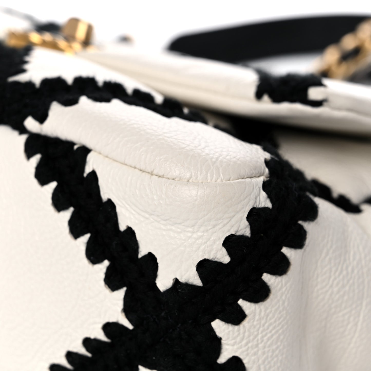 Calfskin Crochet Medium Chanel 19 Flap White Black