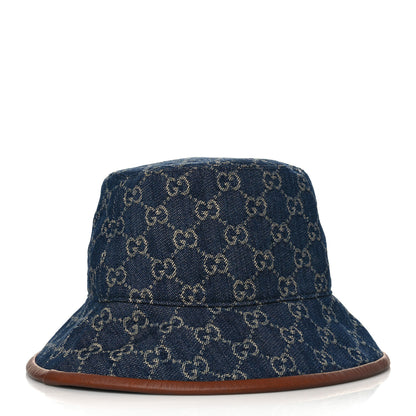 Gucci Washed Jacquard Denim Nappa GG Monogram Oscar Bucket Hat S Denim Cuir 1 of 6