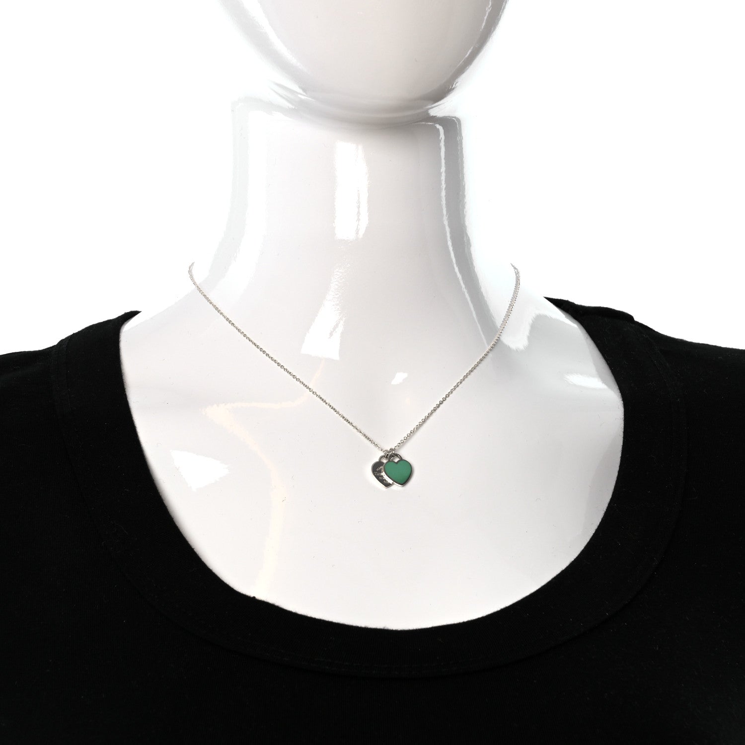 Tiffany Sterling Silver Enamel Return to Tiffany Double Mini Heart Tag Pendant Necklace Blue 3 of 5