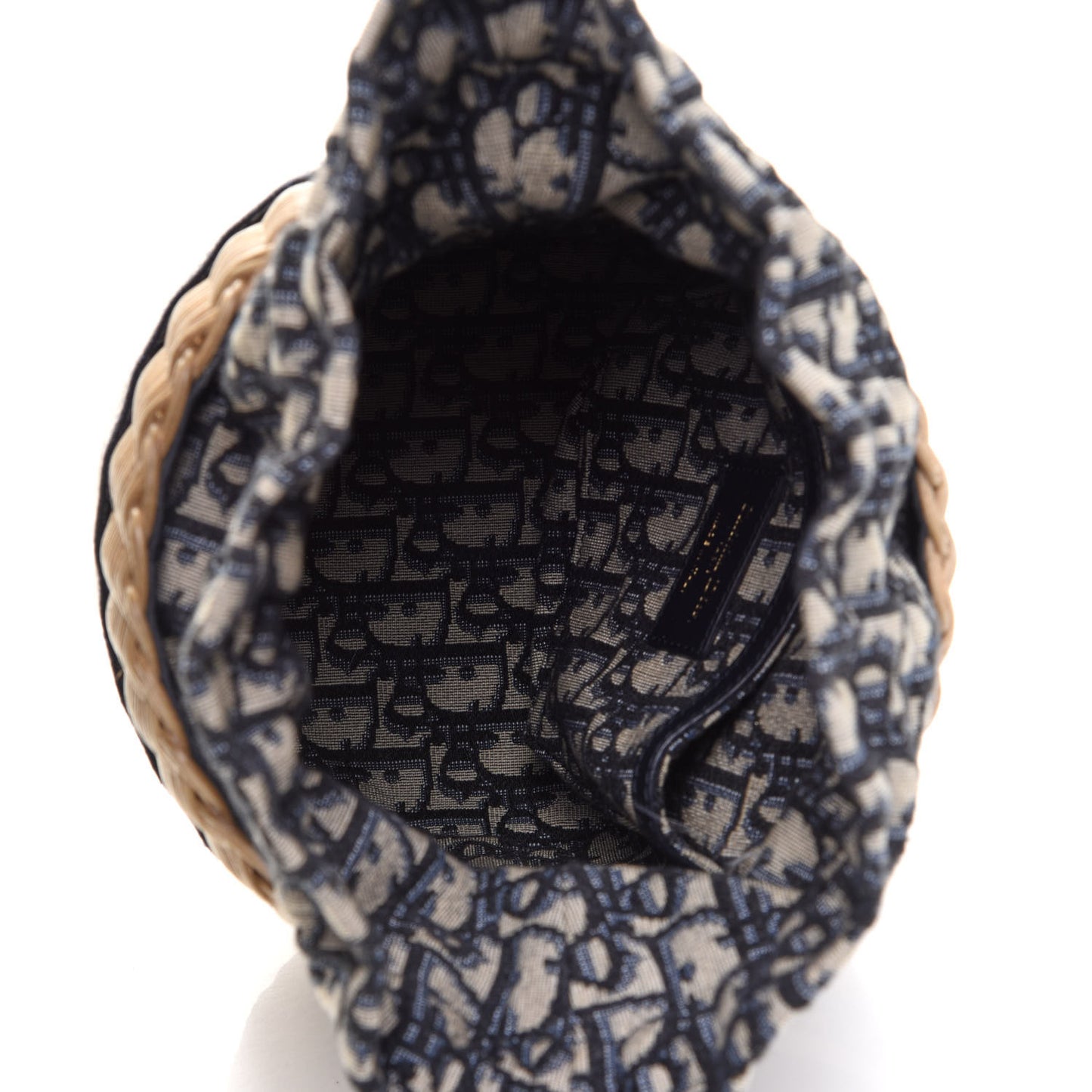 Wicker Oblique Drawstring Bucket Bag Blue