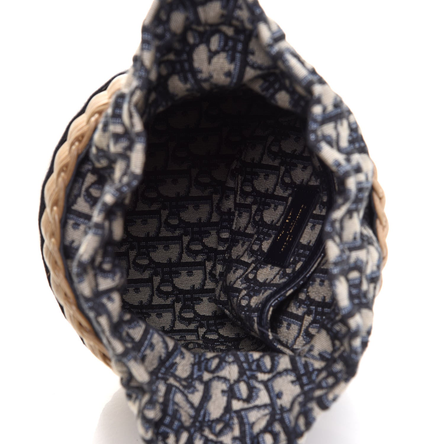 Christian Dior Wicker Oblique Drawstring Bucket Bag Blue 5 of 13