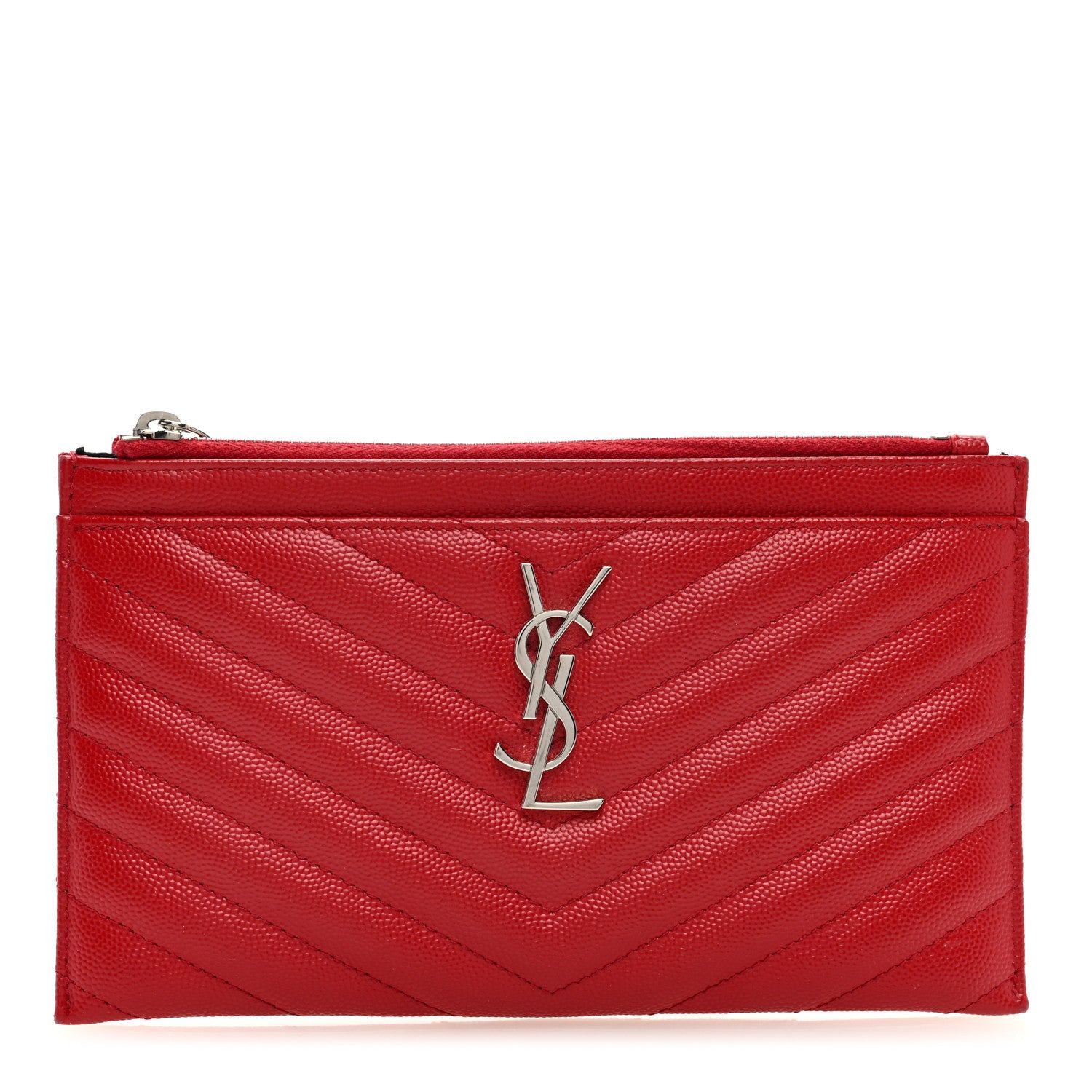 Saint Laurent Grain De Poudre Chevron Monogram Bill Pouch Rouge Eros 1 of 6