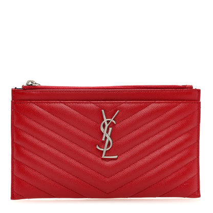 Saint Laurent Grain De Poudre Chevron Monogram Bill Pouch Rouge Eros 1 of 6