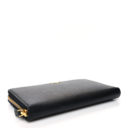 Prada Saffiano Metal Large Zip Around Travel Wallet Black 6 of 15