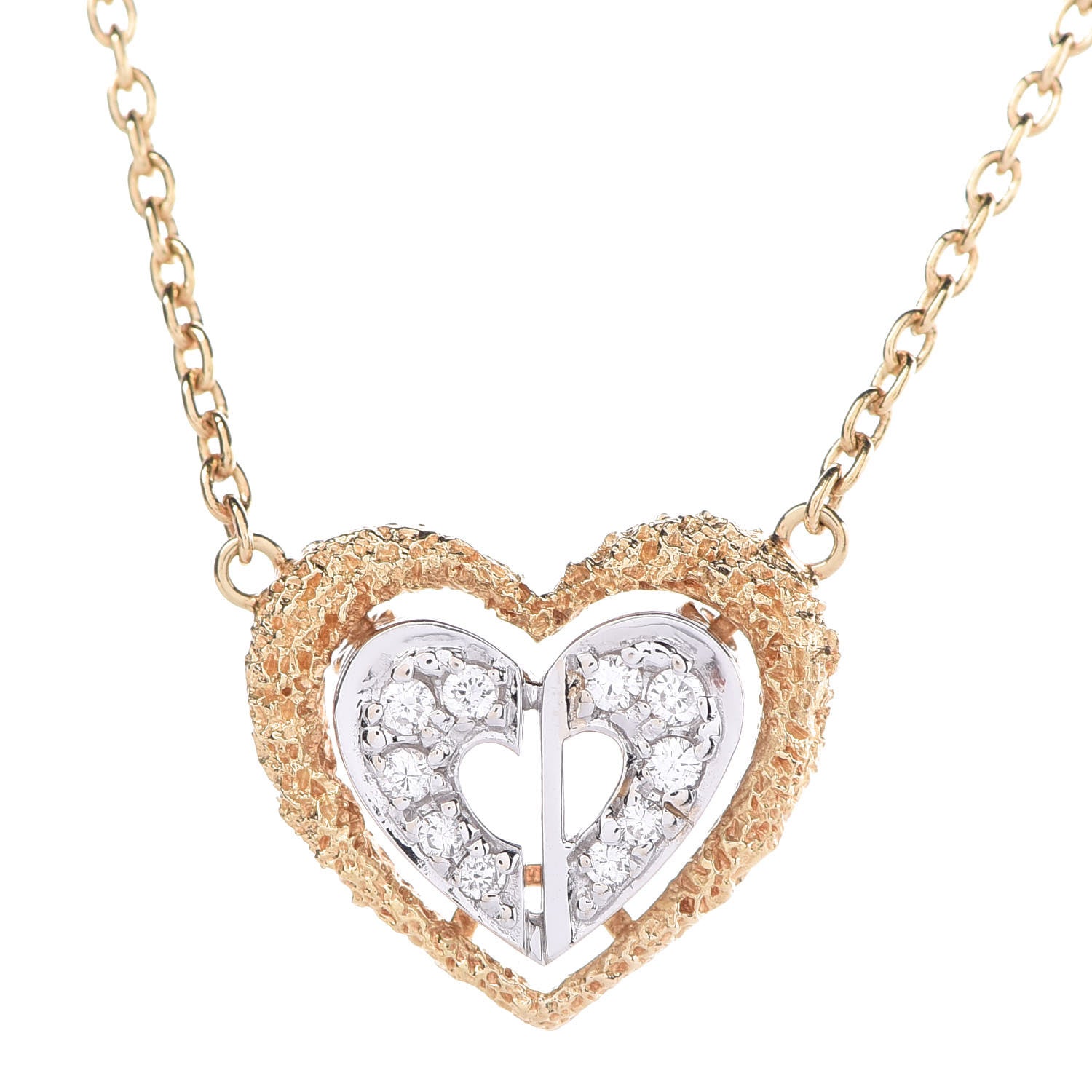 Christian Dior 18K Yellow White Gold Diamond Double Heart Necklace 4 of 5