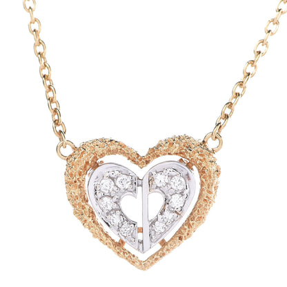 Christian Dior 18K Yellow White Gold Diamond Double Heart Necklace 4 of 5