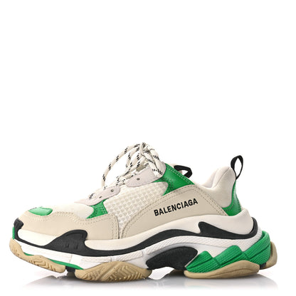 Balenciaga Fabric Mesh Washed Effect Womens Triple S Sneakers 39 Dark Green White 1 of 7