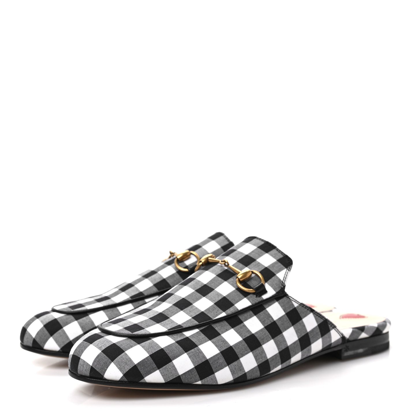 Cotton Gingham Womens Princetown Slippers 38.5 White Black