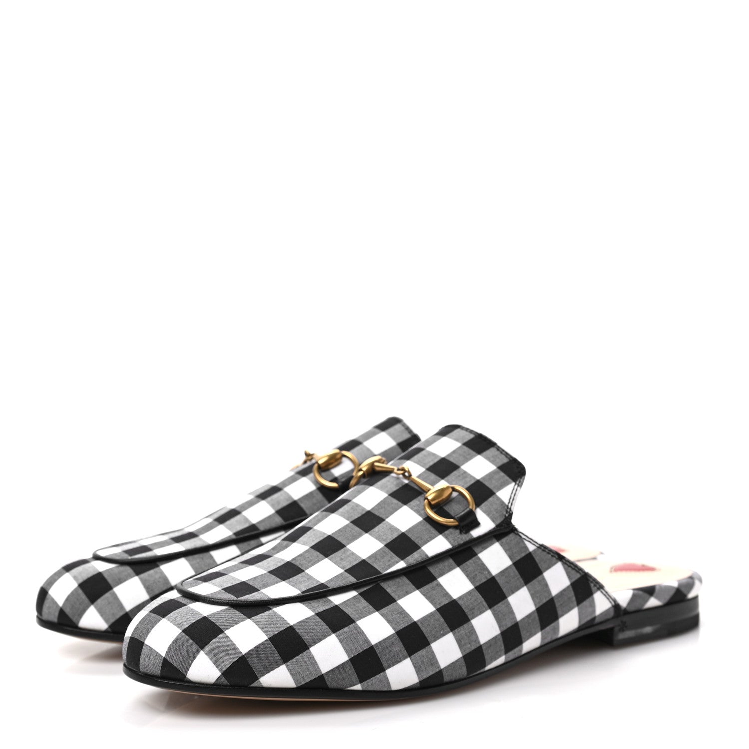 Gucci Cotton Gingham Womens Princetown Slippers 38.5 White Black 3 of 8