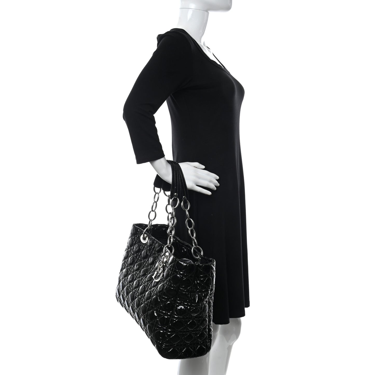Patent Cannage Dior Soft Shopping Tote Black