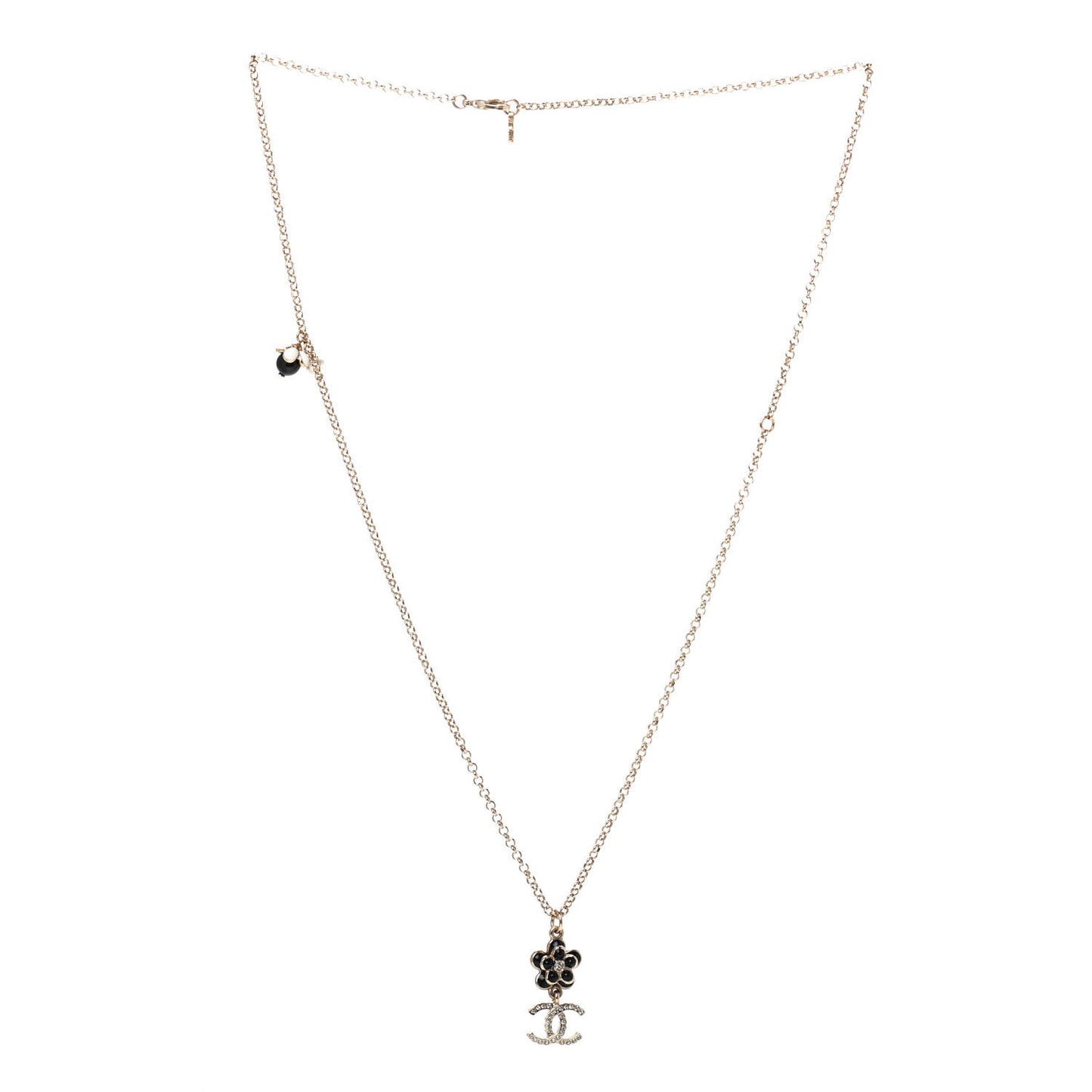 Enamel Crystal CC Camellia Flower Necklace Gold
