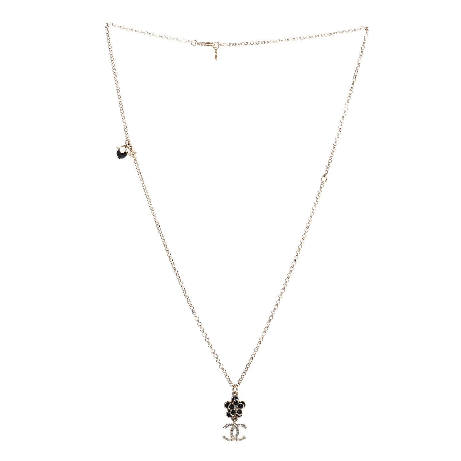 Chanel Enamel Crystal CC Camellia Flower Necklace Gold 2 of 4