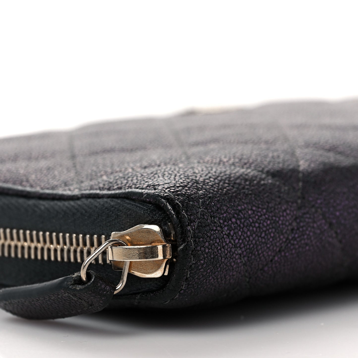 Iridescent Caviar Quilted Large Zip Around Organizer Wallet Black