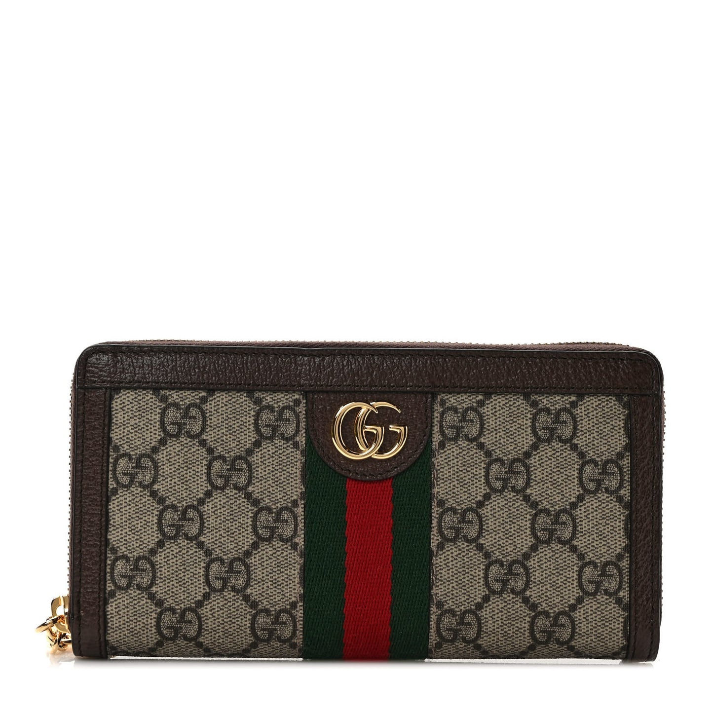 GG Supreme Monogram Web Ophidia Zip Around Wallet Brown