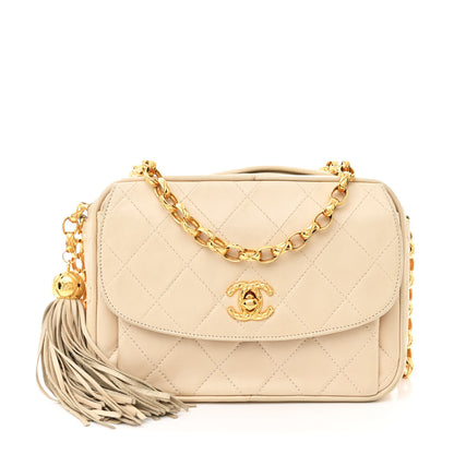 Chanel Lambskin Quilted Tassel Flap Camera Case White 1 of 14