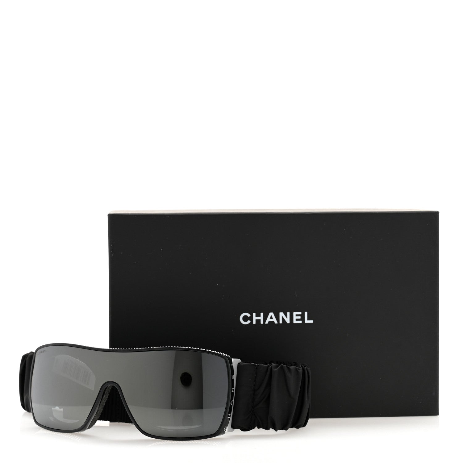 Chanel Crystal Acetate Technical Satin Shield Sunglasses Black 7 of 7
