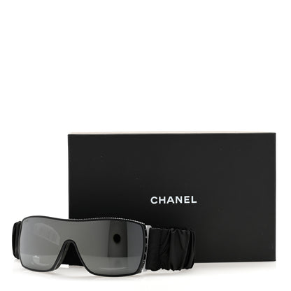 Chanel Crystal Acetate Technical Satin Shield Sunglasses Black 7 of 7