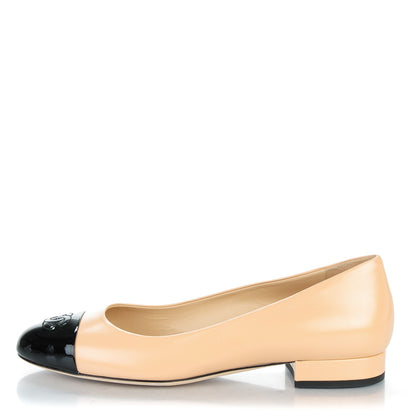 Chanel Lambskin Cap Toe Ballerina Flats 37 Beige Black 1 of 10
