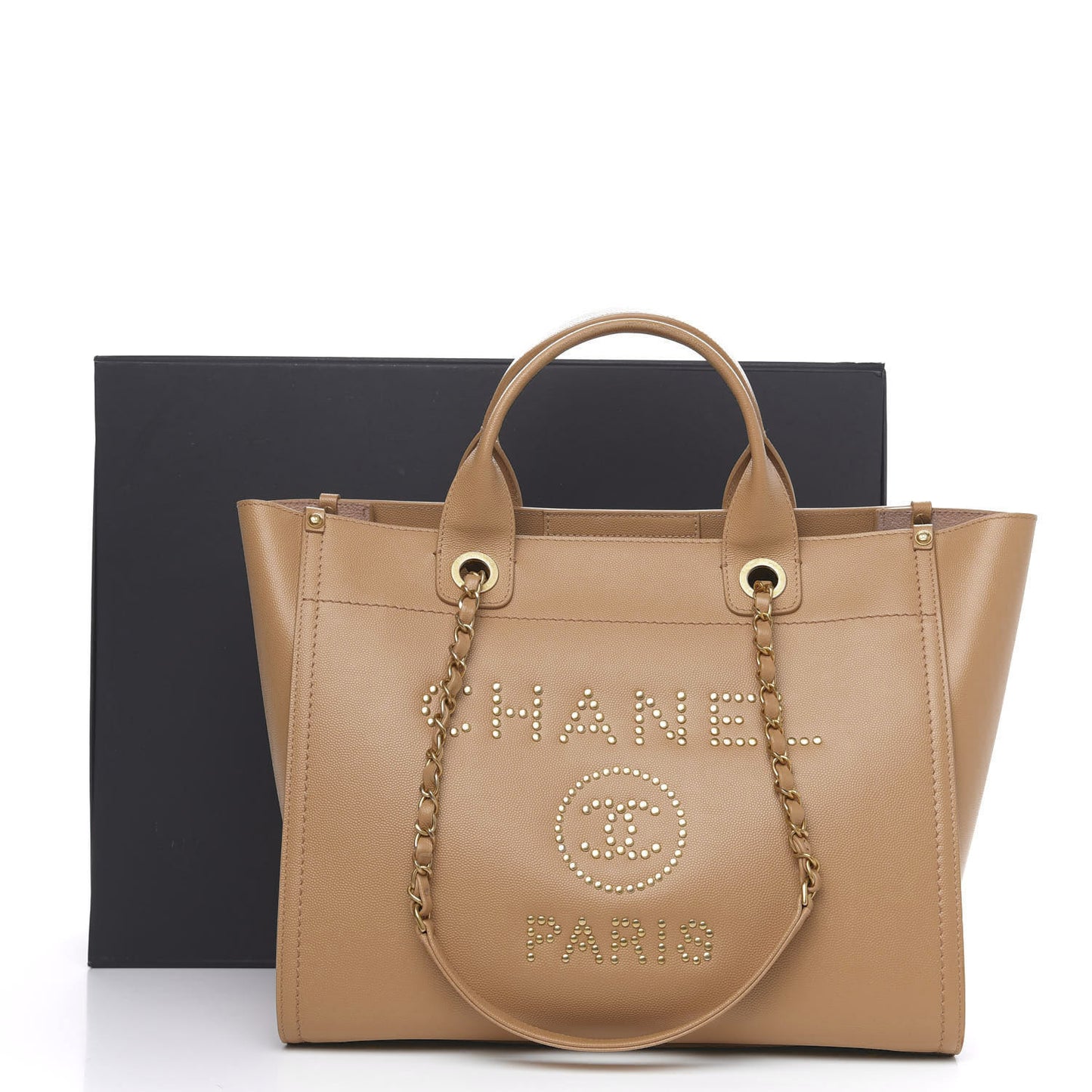 Caviar Small Studded Deauville Tote Beige