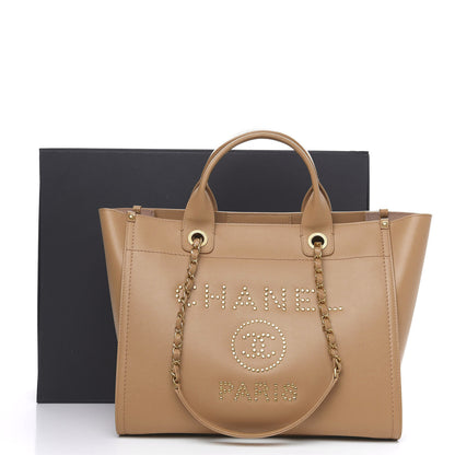 Chanel Caviar Small Studded Deauville Tote Beige 14 of 14