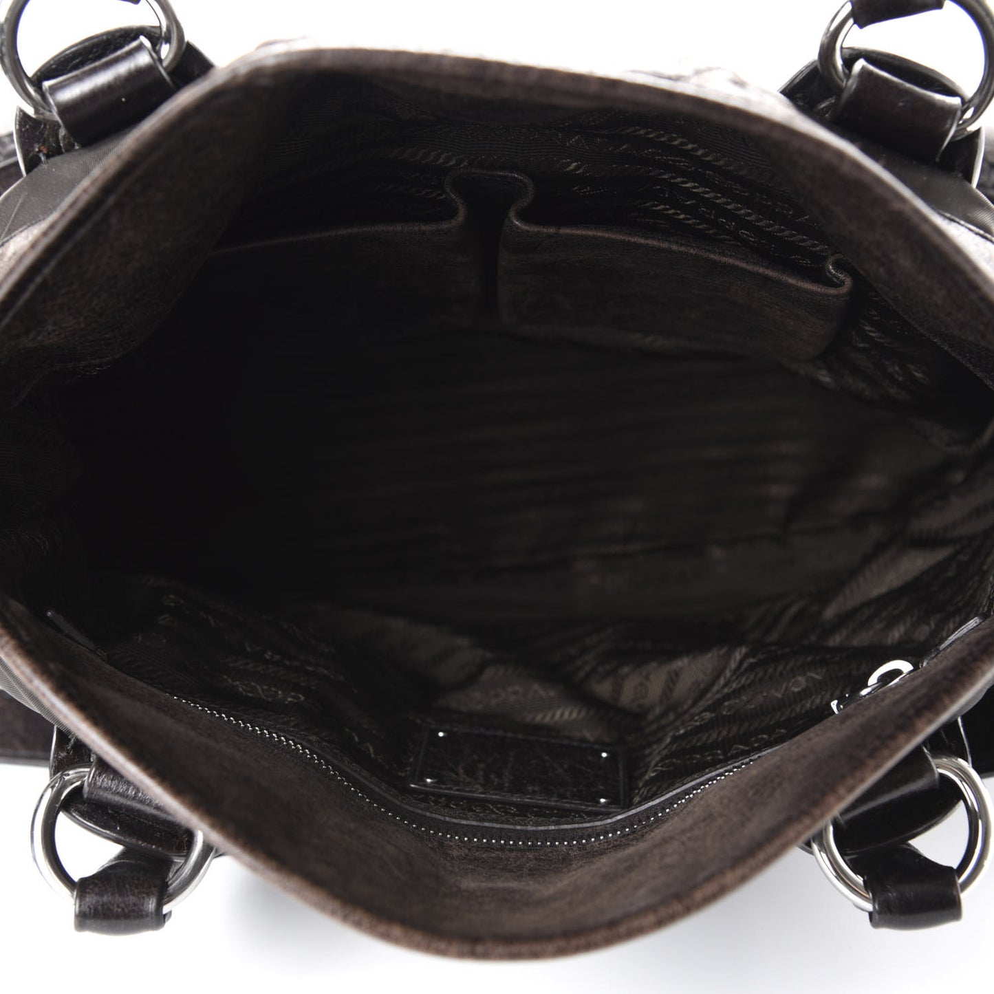 Tessuto Nylon Vitello Shine Dome Satchel Ebano