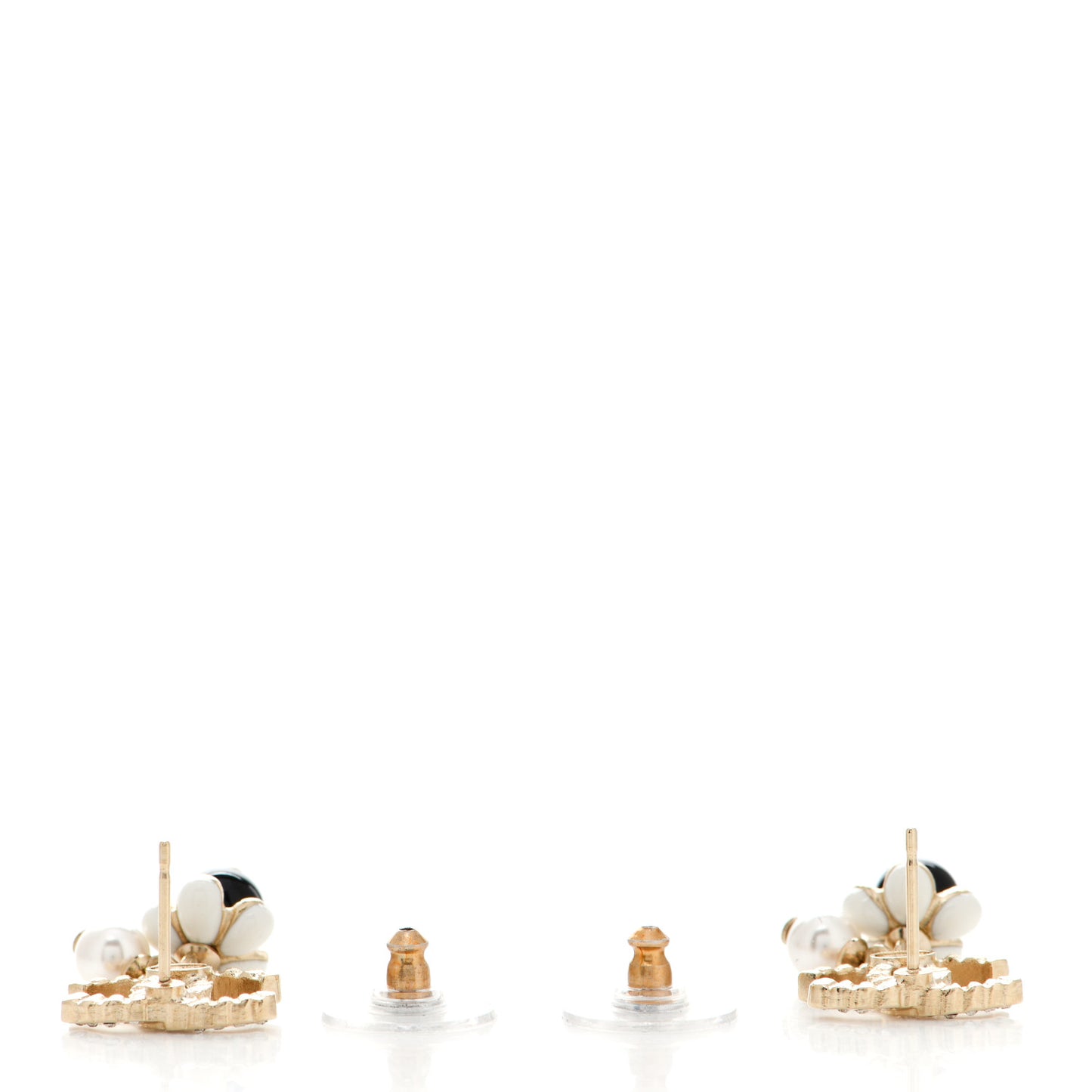 Crystal Bead Pearl CC Drop Earrings Gold White Black