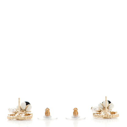 Chanel Crystal Bead Pearl CC Drop Earrings Gold White Black 3 of 5